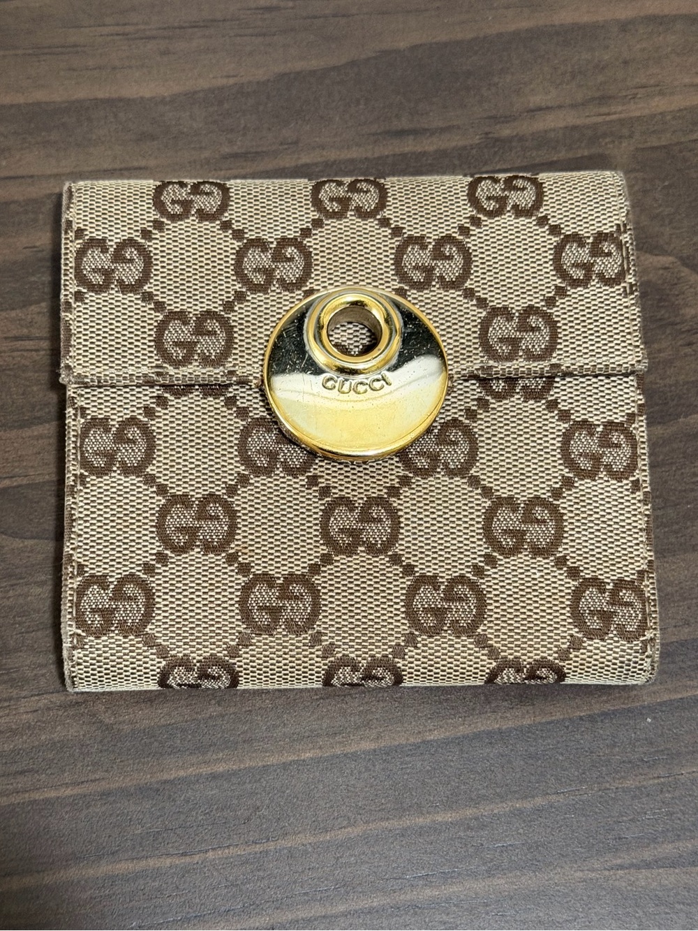 Gucci Canvas Eclipse GG Canvas Wallet with Gold-Tone Logo Button w/COA